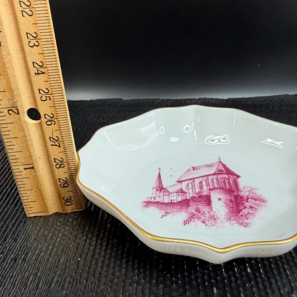 Hochst Decor Justinuskirche Frankfurt Porcelain Trinket Dish Purple Gold‎ Trim